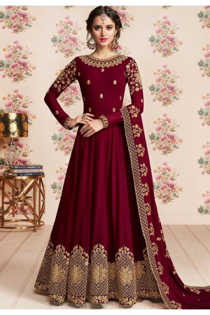 dark pink georgette embroidered long anarkali suit 8188