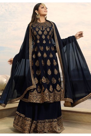 drashti dhami navy blue georgette embroidered lehenga style suit 3801