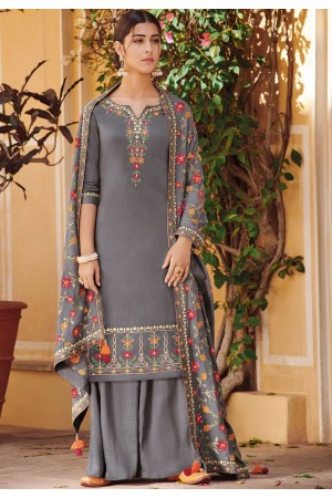 grey ora silk embroidered palazzo style suit 803