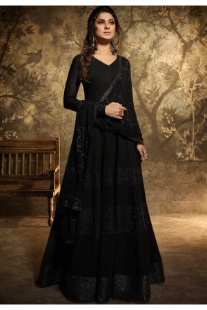 jennifer winget black georgette floor length designer suit 11035