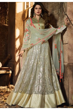 jennifer winget green lycra silk floor length anarkali suit 11033