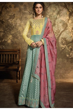 jennifer winget yellow blue silk long anarkali suit 11036