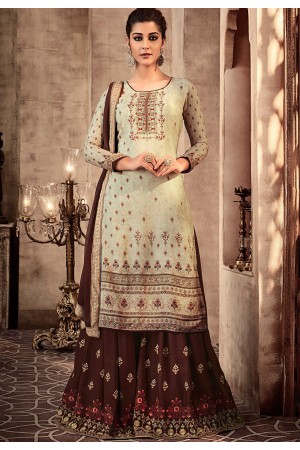 light green and brown viscose muslin sharara style pakistani suit 68001