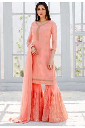 light pink georgette straight sharara style suit 495