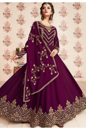 magenta georgette embroidered floor length anarkali suit 8186