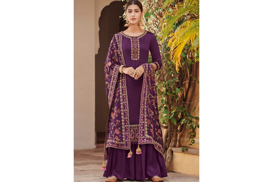 Orange Premium Shimmer Silk Palazzo Style Suit main image 1