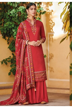 red ora silk embroidered palazzo style suit 801