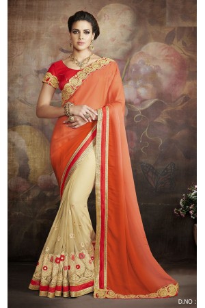 Party-wear-Orange-Beige-color-saree