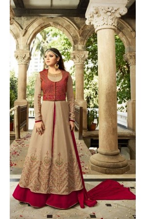 Drashti Dhami Beige and red color georgette party wear anarkali kameez