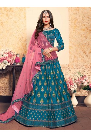 aqua satin circular lehenga choli 1610