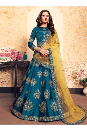 aqua satin circular lehenga choli 1630