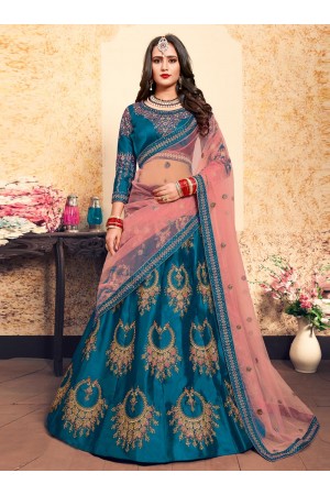 aqua satin lehenga choli 1620