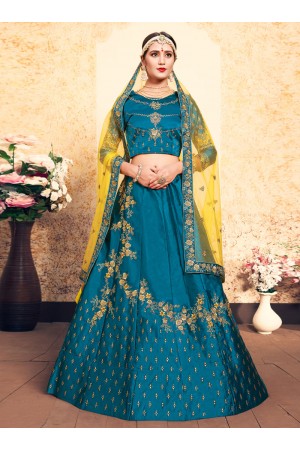 aqua satin lehenga choli 1623