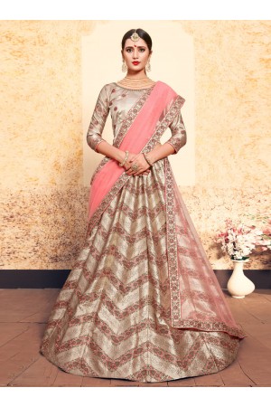 beige satin circular lehenga choli 1636