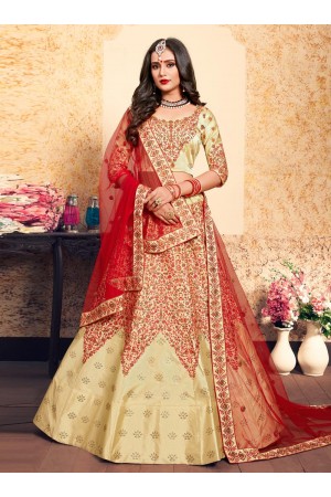 cream satin circular lehenga choli 1606