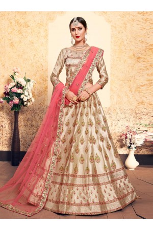 cream satin lehenga choli 1609