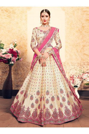 cream satin lehenga choli 1617