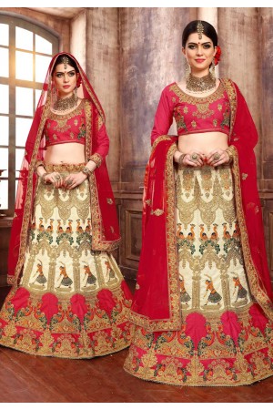 cream silk a line lehenga choli 1066