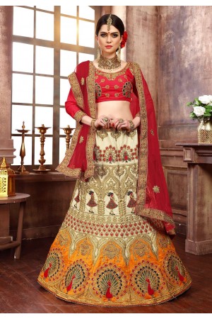 cream silk embroidered lehenga choli 1068