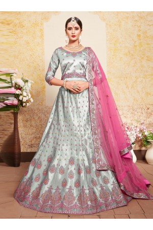 gray satin lehenga choli 1614