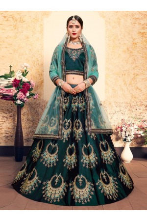 green satin circular lehenga choli 1621