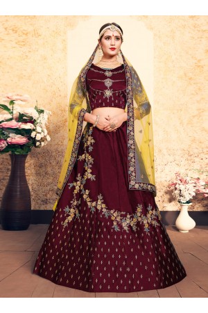 maroon satin lehenga choli 1625