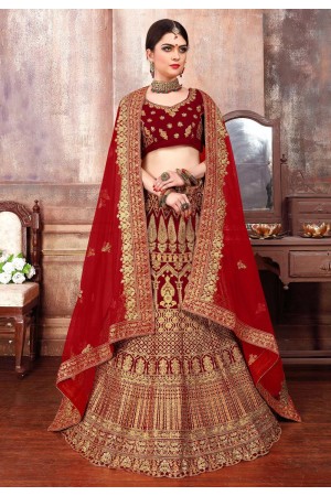 maroon velvet lehenga choli 1067