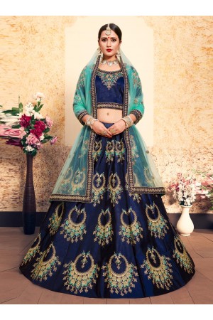 navy blue satin lehenga choli 1619