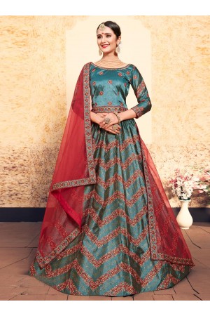 pine green satin circular lehenga choli 1635