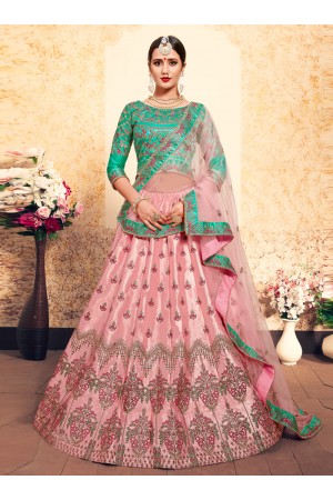 pink satin circular lehenga choli 1601