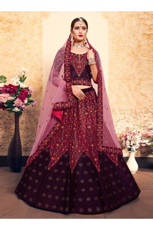 purple satin circular lehenga choli 1608