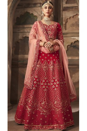 red heavy work un stitched lehenga choli 10001