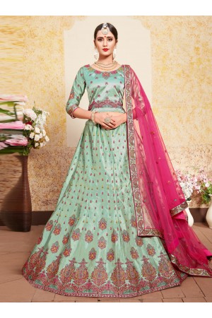 sea green satin lehenga choli 1616