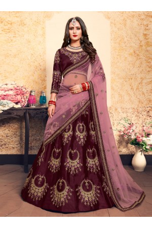 wine satin circular lehenga choli 1618