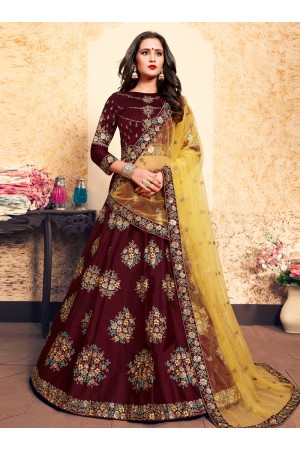 wine satin lehenga choli 1631