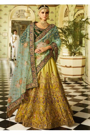 Mustuard green dark green and sea green bridal lehenga choli