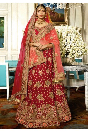 Maroon color silk bridal lehenga choli