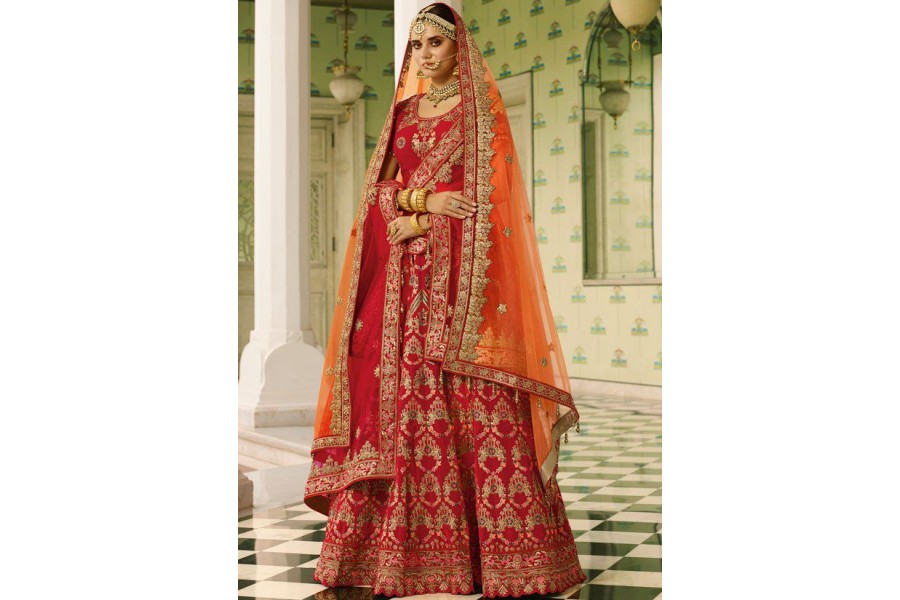 Bright Red Printed Lehenga Choli