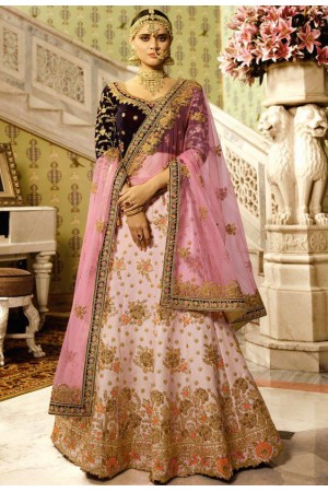 Pink and wine color bridal lehenga