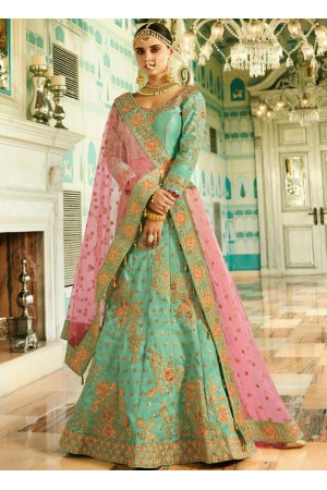 Sea green silk wedding lehenga