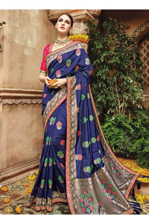 Blue pure banarasi silk wedding saree 1213