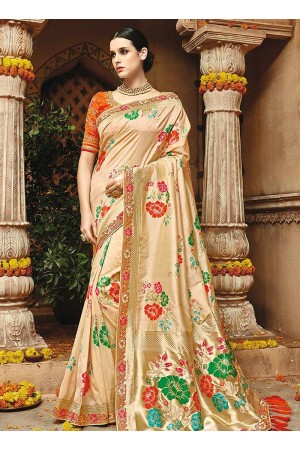 Cream color pure banarasi silk wedding saree 1209