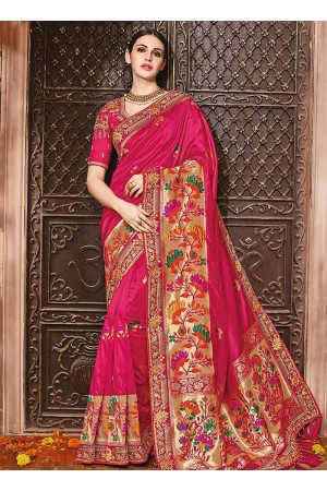 Dark pink pure banarasi silk wedding saree 1222