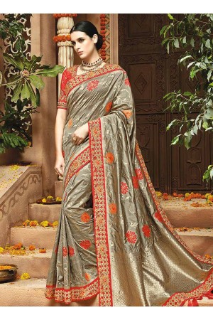 Grey pure banarasi silk wedding saree 1215