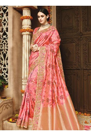 Light pink pure banarasi silk wedding saree 1216