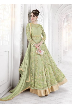 Pista Green color net party wear anarkali