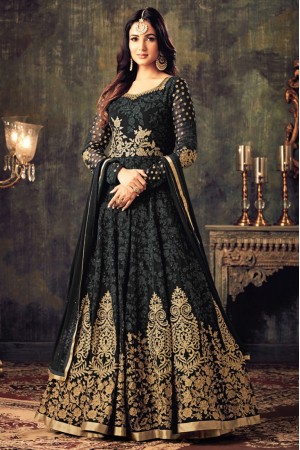 Sonal chauhan black georgette party wear anarkali suit 4705