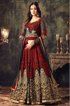 Sonal chauhan Red georgette party wear anarkali suit 4705