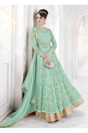 Cool green color net party wear anarkali