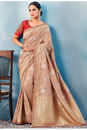 Beige Indian wedding wear silk saree 7008
